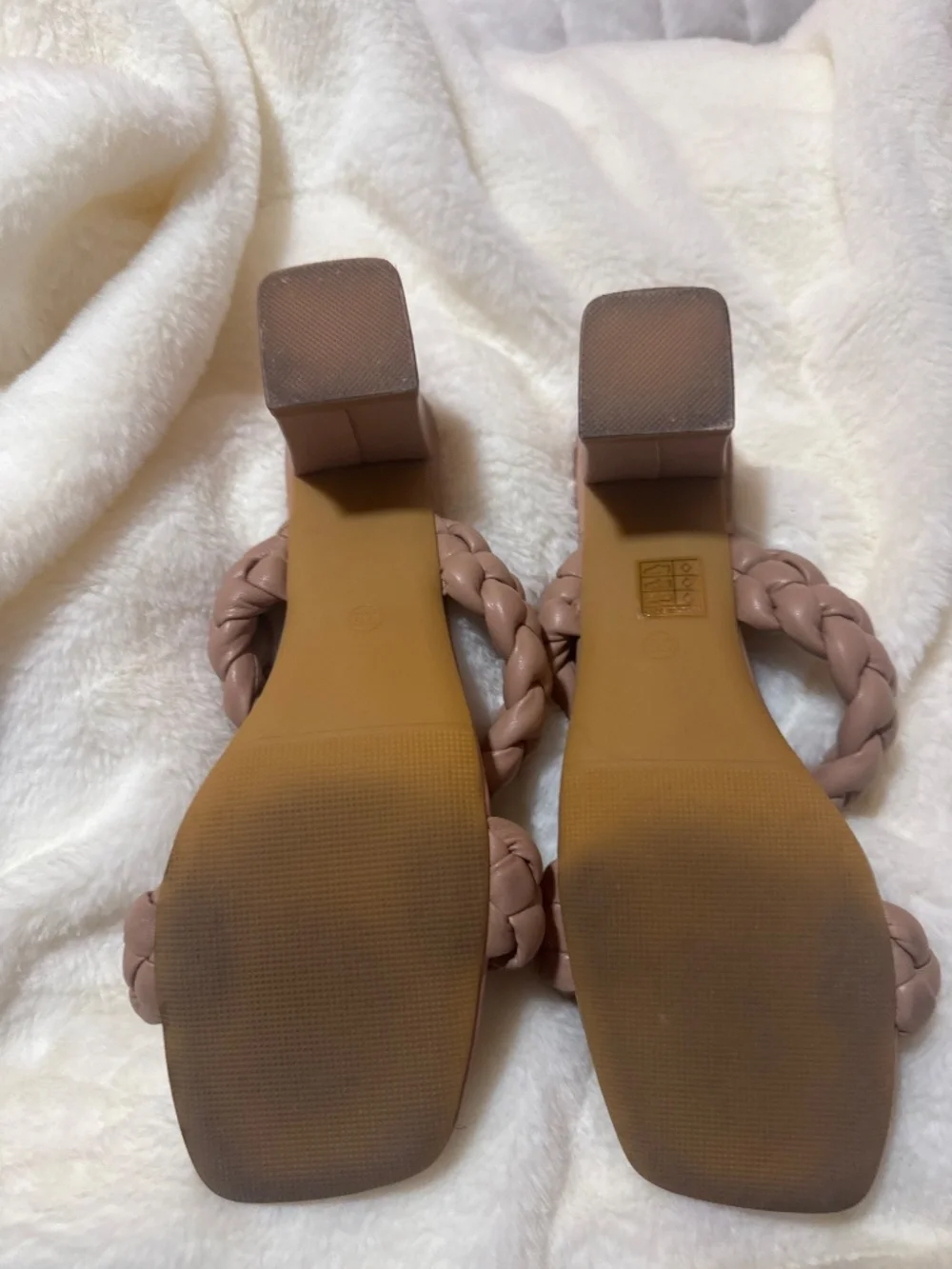 Tan/Nude Braided Strap Low Heel Sandal